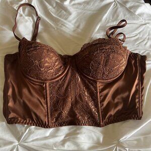 Urban Outfitters Brown Ava Lace & Satin Corset Top